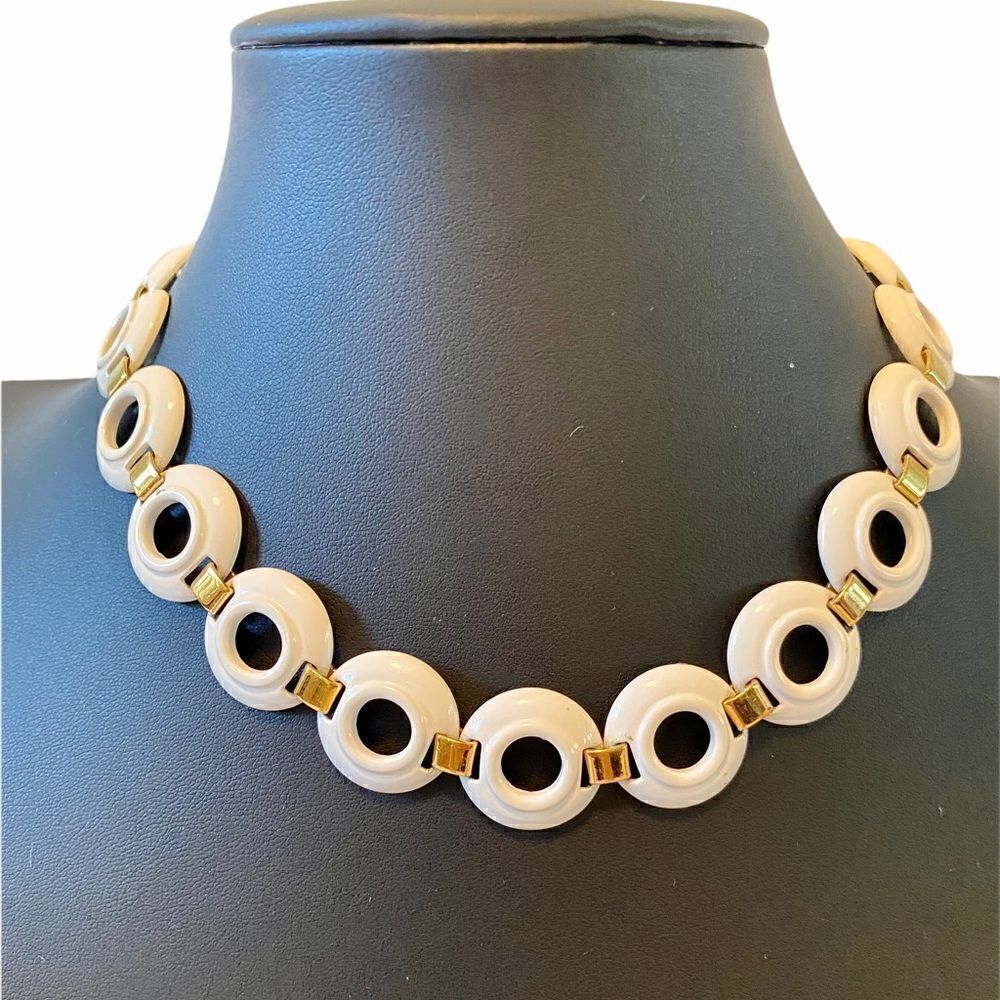 White and Gold Mini Circle Statement Necklace